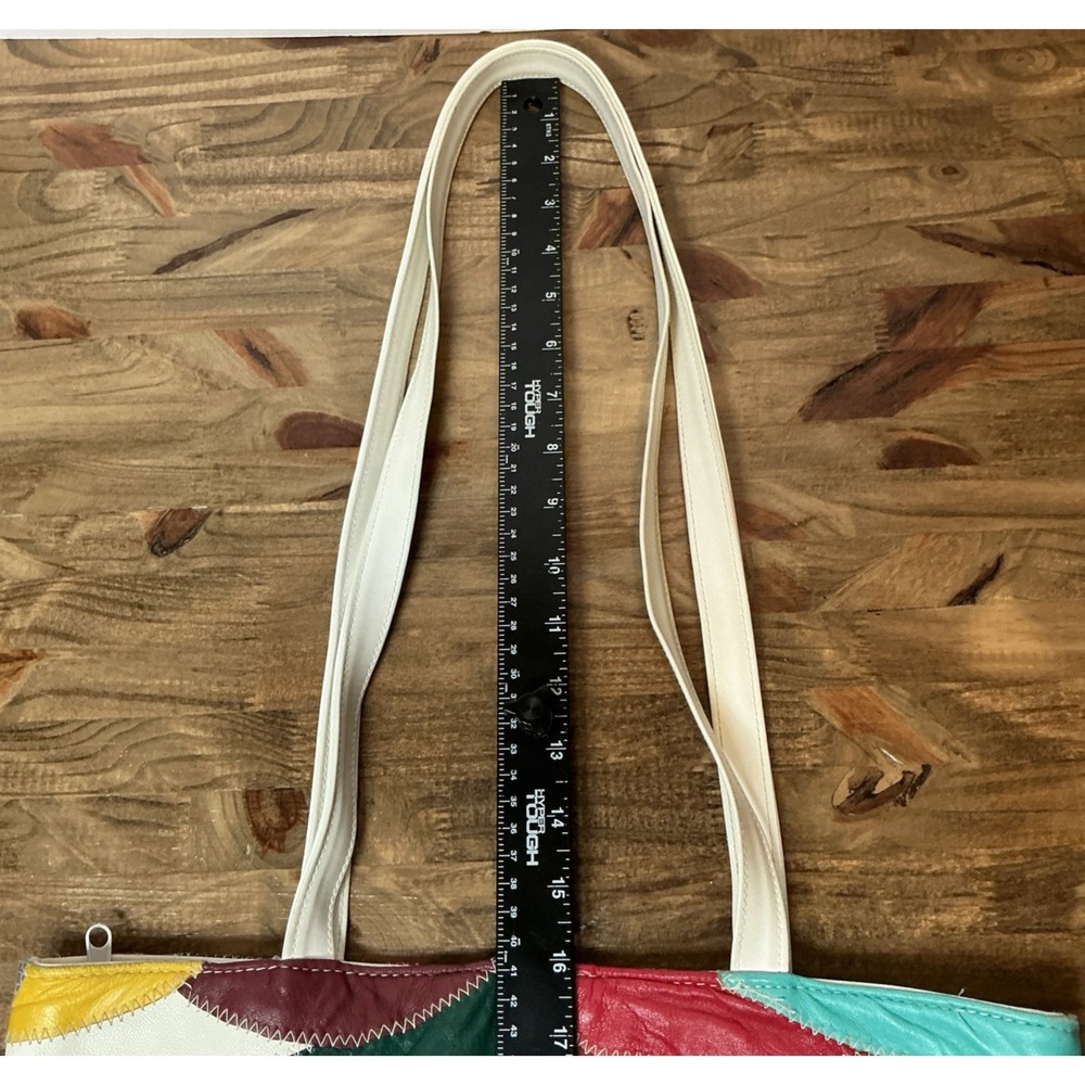 Vintage Genuine Leather Patchwork Tote Bag Multicolor Colorblock Shoulder Purse - Picture 14 of 16